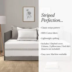 Twin Farmhouse Stripe Quilted Daybed Cover Set Gray - Lush Décor -Lush Decor Store GUEST 065e845b 1e89 4d95 a17f 44da29b7a721