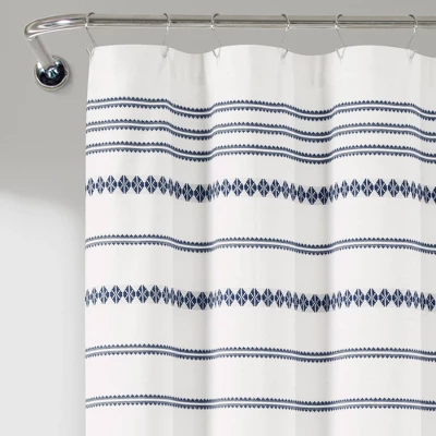 72"x72" Breezy Chic Tassel Jacquard Eco-Friendly Recycled Cotton Shower Curtain Navy - Lush Décor 3 72"x72" Breezy Chic Tassel Jacquard Eco-Friendly Recycled Cotton Shower Curtain Navy - Lush Décor