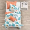 Coastal Reef Feather Reversible Quilt Set Blue/Coral - Lush Décor