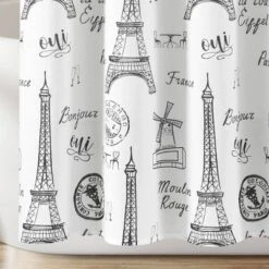72"x72" Single Kids' Paris Bonjour Shower Curtain Black/White - Lush Décor -Lush Decor Store GUEST 105f02b3 769b 42d7 bc7c 55eaeb3f328b