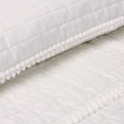 White Pom Pom Stripe Quilt Set - Lush Décor 5 White Pom Pom Stripe Quilt Set - Lush Décor - Image 3