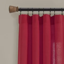 1pc 40"x84" Light Filtering Farmhouse Linen Button Curtain Panel Red - Lush Décor