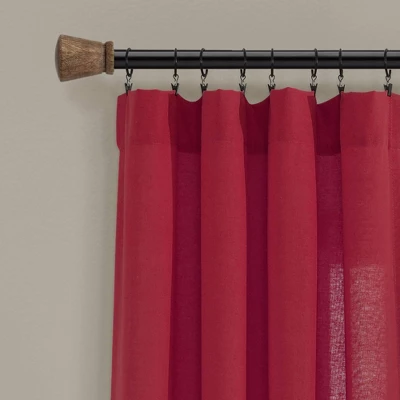 1pc 40"x84" Light Filtering Farmhouse Linen Button Curtain Panel Red - Lush Décor 3 1pc 40"x84" Light Filtering Farmhouse Linen Button Curtain Panel Red - Lush Décor