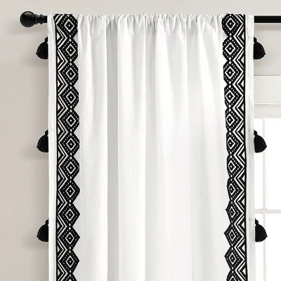 Lush Décor Aztec Diamond Border Tassel Window Curtain Panels Off White/Black Single 52X84 3 Lush Décor Aztec Diamond Border Tassel Window Curtain Panels Off White/Black Single 52X84