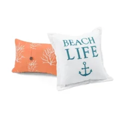 Coastal Reef Feather Reversible Quilt Set Blue/Coral - Lush Décor -Lush Decor Store GUEST 17c03992 e217 433e 95fc a6b601cb4675