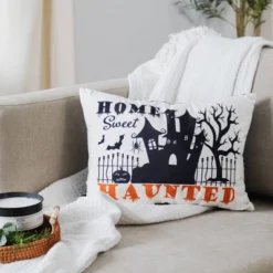 13"x18" Sweet Haunted Home LED Halloween Lumbar Throw Pillow White - Lush Décor -Lush Decor Store GUEST 18927bd9 038a 4340 a0e9 e008040d8556