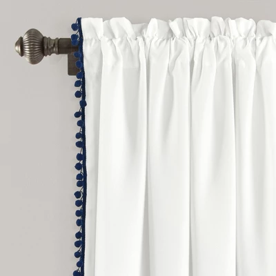 Lush Décor Pom Pom Window Curtain Panel Navy Single 50X63+2 3 Lush Décor Pom Pom Window Curtain Panel Navy Single 50X63+2