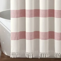 Tucker Stripe Yarn Dyed Cotton Knotted Tassel Shower Curtain - Lush Décor -Lush Decor Store GUEST 1b5f1c99 6e08 48e0 ba8e 6b52eae4662b