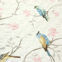 Lush Décor 3pc Botanical Bird And Flower Oversized Reversible Quilt Set White/Blue/Yellow -Lush Decor Store GUEST 1e14aa58 c084 4d5d 869b b40cefe5f07d