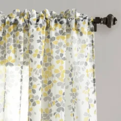 2pk 38"x84" Sheer Weeping Flower Curtain Panels Yellow/Gray - Lush Décor