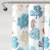 Single Reef Feather Shower Curtain Blue/Coral - Lush Décor