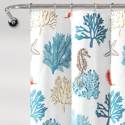 Single Reef Feather Shower Curtain Blue/Coral - Lush Décor 3 Single Reef Feather Shower Curtain Blue/Coral - Lush Décor