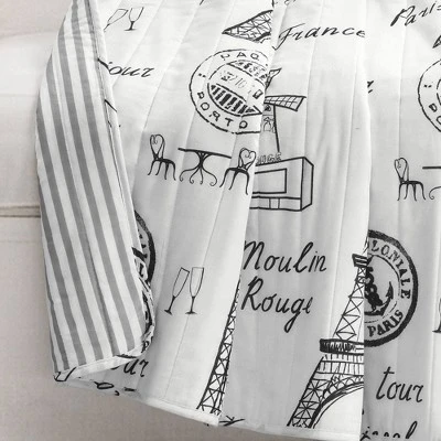 50"x60" Paris Bonjour Reversible Cotton Throw Blanket White - Lush Décor 4 50"x60" Paris Bonjour Reversible Cotton Throw Blanket White - Lush Décor - Image 2