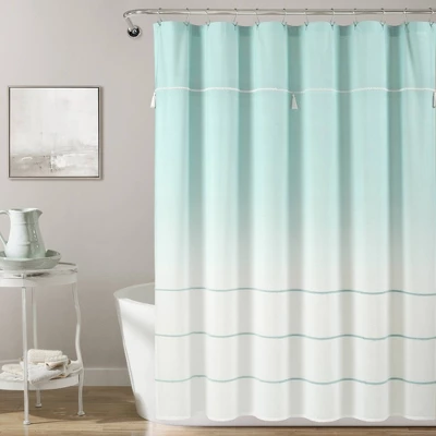 Ombre Embroidery Tassel Yarn Dyed Cotton Shower Curtain - Lush Décor 7 Ombre Embroidery Tassel Yarn Dyed Cotton Shower Curtain - Lush Décor - Image 5