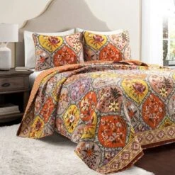 Lush Décor 3pc Bohemian Flower Reversible Oversized Cotton Quilt Set Orange/Lilac -Lush Decor Store GUEST 315db16c 7b5a 4742 a499 1911b9e0546d