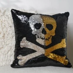 18"x18" Skull And Crossbones Halloween Square Throw Pillow Gold/Silver/Black - Lush Décor -Lush Decor Store GUEST 36d8385b 721f 4249 a7dd 0f4094092b27