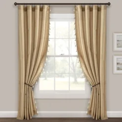 Lush Décor Luxury Regency Faux Silk Two Tone Tassel Window Curtain Panels Taupe 52x84 Set