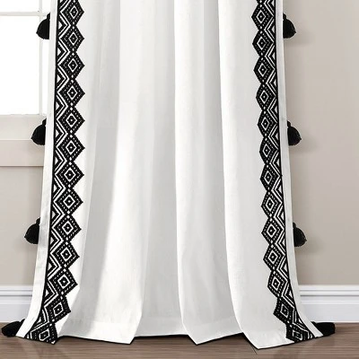 Lush Décor Aztec Diamond Border Tassel Window Curtain Panels Off White/Black Single 52X84 5 Lush Décor Aztec Diamond Border Tassel Window Curtain Panels Off White/Black Single 52X84 - Image 3