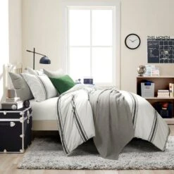 Farmhouse Stripe Reversible Cotton Comforter & Sham Set - Lush Décor