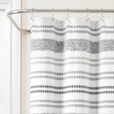 72"x72" Modern Tufted Striped Woven Yarn Dyed Eco Friendly Recycled Cotton Shower Curtain Gray - Lush Décor 3 72"x72" Modern Tufted Striped Woven Yarn Dyed Eco Friendly Recycled Cotton Shower Curtain Gray - Lush Décor
