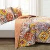 Lush Décor 3pc Bohemian Flower Reversible Oversized Cotton Quilt Set Orange/Lilac