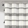 72"x72" Ava Boho Striped Tassel Yarn Dyed Eco-Friendly Recycled Cotton Shower Curtain Black/White - Lush Décor