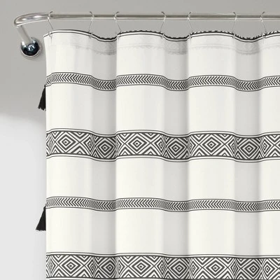 72"x72" Ava Boho Striped Tassel Yarn Dyed Eco-Friendly Recycled Cotton Shower Curtain Black/White - Lush Décor 3 72"x72" Ava Boho Striped Tassel Yarn Dyed Eco-Friendly Recycled Cotton Shower Curtain Black/White - Lush Décor