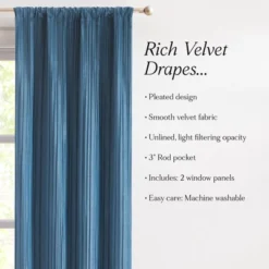 38"x34" Lush Decor Glam Pleated Velvet Light Filtering Window Curtain Panels Blue Pair -Lush Decor Store GUEST 61570336 4e0f 4704 9fa7 908a9d3a8c88