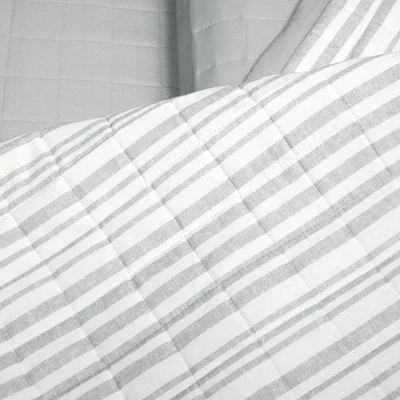 Lush Décor 3pc Farmhouse Box Stitch And Stripe Oversized Reversible Cotton Quilt Set Gray 5 Lush Décor 3pc Farmhouse Box Stitch And Stripe Oversized Reversible Cotton Quilt Set Gray - Image 3