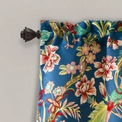 18"x52" Dolores Light Filtering Valance Navy Blue - Lush Décor: Floral Botanical Window Valance, Rod Pocket