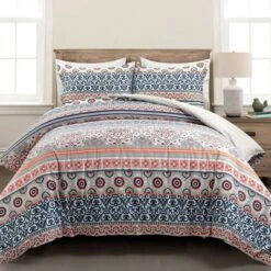 3pc Nesco Stripe Cotton Duvet Cover Set Navy/Coral/Gray - Lush Décor -Lush Decor Store GUEST 6ff12739 18d5 4ed2 a084 369f8724ab68