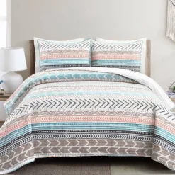 Lush Décor 3pc Hygge Geo Reversible Cotton Quilt & Sham Set