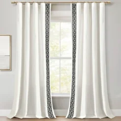 Lush Décor Luxury Modern Square Embroidery Border Window Panel White/Black Single 52x84