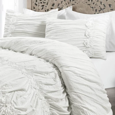 King 3pc Darla Comforter & Sham Set White - Lush Décor: OEKO-TEX Certified, Polyester Fill, Ruched Design 4 King 3pc Darla Comforter & Sham Set White - Lush Décor: OEKO-TEX Certified, Polyester Fill, Ruched Design - Image 2