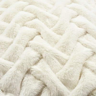 20"x20" Oversize Soft Faux Fur Weave Family-Friendly Square Pillow Cover Ivory - Lush Décor 7 20"x20" Oversize Soft Faux Fur Weave Family-Friendly Square Pillow Cover Ivory - Lush Décor - Image 5