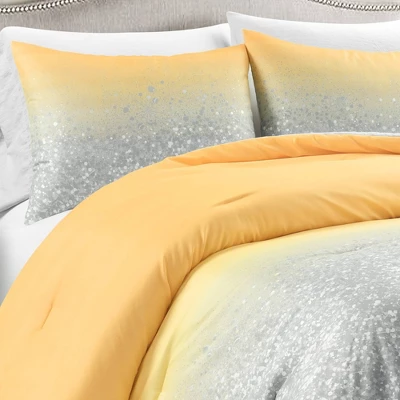 3pc Full/Queen Glitter Ombre Metallic Print Kids' Comforter Set Yellow/Gray - Lush Décor: Teen Bedding, Microfiber 3 3pc Full/Queen Glitter Ombre Metallic Print Kids' Comforter Set Yellow/Gray - Lush Décor: Teen Bedding, Microfiber