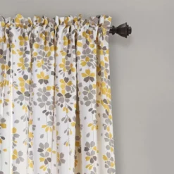 Lush Décor Weeping Flower Light Filtering Window Curtain Panels Yellow/Gray 52X108+2 Set