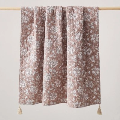 Lush Décor Zara Floral Block Reversible Cotton Throw Blanket Terracotta Single 50x60 4 Lush Décor Zara Floral Block Reversible Cotton Throw Blanket Terracotta Single 50x60 - Image 2