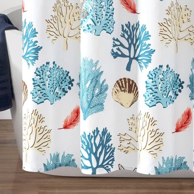 Single Reef Feather Shower Curtain Blue/Coral - Lush Décor 4 Single Reef Feather Shower Curtain Blue/Coral - Lush Décor - Image 2