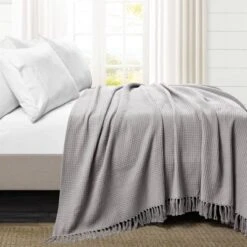 Full Queen Waffle Cotton Knit Throw Blanket - Lush Décor