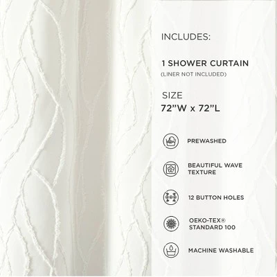 Lush Décor Jacquard Wave Shower Curtain Soft White: Polyester, Buttonhole Top, Machine Washable 7 Lush Décor Jacquard Wave Shower Curtain Soft White: Polyester, Buttonhole Top, Machine Washable - Image 5