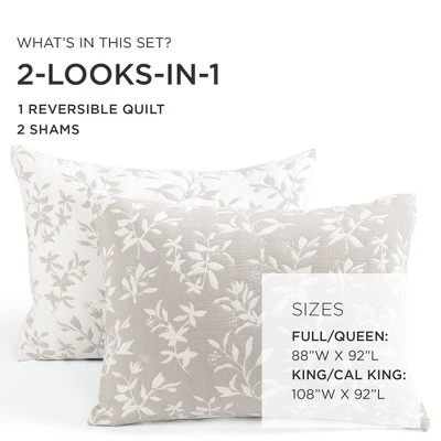 Lush Décor 3pc Floral Jacquard Reversible Soft Matelasse Quilt Set Neutral 10 Lush Décor 3pc Floral Jacquard Reversible Soft Matelasse Quilt Set Neutral - Image 8