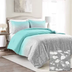 2pc Twin Glitter Ombre Metallic Print Kids' Comforter Set Aqua/Gray - Lush Décor: Teen Bedding, Microfiber, Breathable -Lush Decor Store GUEST 9b19aaee ba82 49cb 86c7 c8501f2727dc
