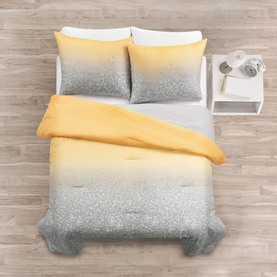 3pc Full/Queen Glitter Ombre Metallic Print Kids' Comforter Set Yellow/Gray - Lush Décor: Teen Bedding, Microfiber 8 3pc Full/Queen Glitter Ombre Metallic Print Kids' Comforter Set Yellow/Gray - Lush Décor: Teen Bedding, Microfiber - Image 6