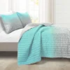 3pc Full/Queen Glitter Ombre Metallic Print Kids' Quilt Set Aqua/Gray - Lush Décor: Girls & Teen Bedding, Room Decor