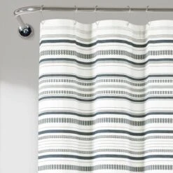 72"x72" Urban Woven Yarn Dyed Eco-Friendly Recycled Cotton Shower Curtain Navy - Lush Décor: Bathroom Accessory, Plain Weave