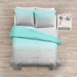 2pc Twin Glitter Ombre Metallic Print Kids' Comforter Set Aqua/Gray - Lush Décor: Teen Bedding, Microfiber, Breathable -Lush Decor Store GUEST a44faa23 7279 4784 862f 7884dfc68ab3