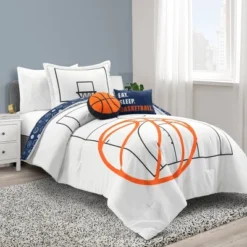 4pc Twin Kids' Basketball Game Reversible Oversized Comforter Bedding Set White/Navy - Lush Décor: Sports Bedding, Kids Bedroom Decor -Lush Decor Store GUEST a63ab945 0543 4642 a95d 4c7d4d850e0a