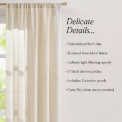 52"x84" Lush Decor Emily Leaves Embroidered Window Curtain Panels Neutral Pair