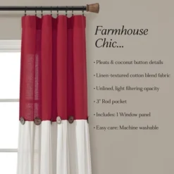 1pc 40"x84" Light Filtering Farmhouse Linen Button Curtain Panel Red - Lush Décor 13 1pc 40"x84" Light Filtering Farmhouse Linen Button Curtain Panel Red - Lush Décor -Lush Decor Store GUEST b0e4f963 e398 4a11 8444 7f7a264ad565